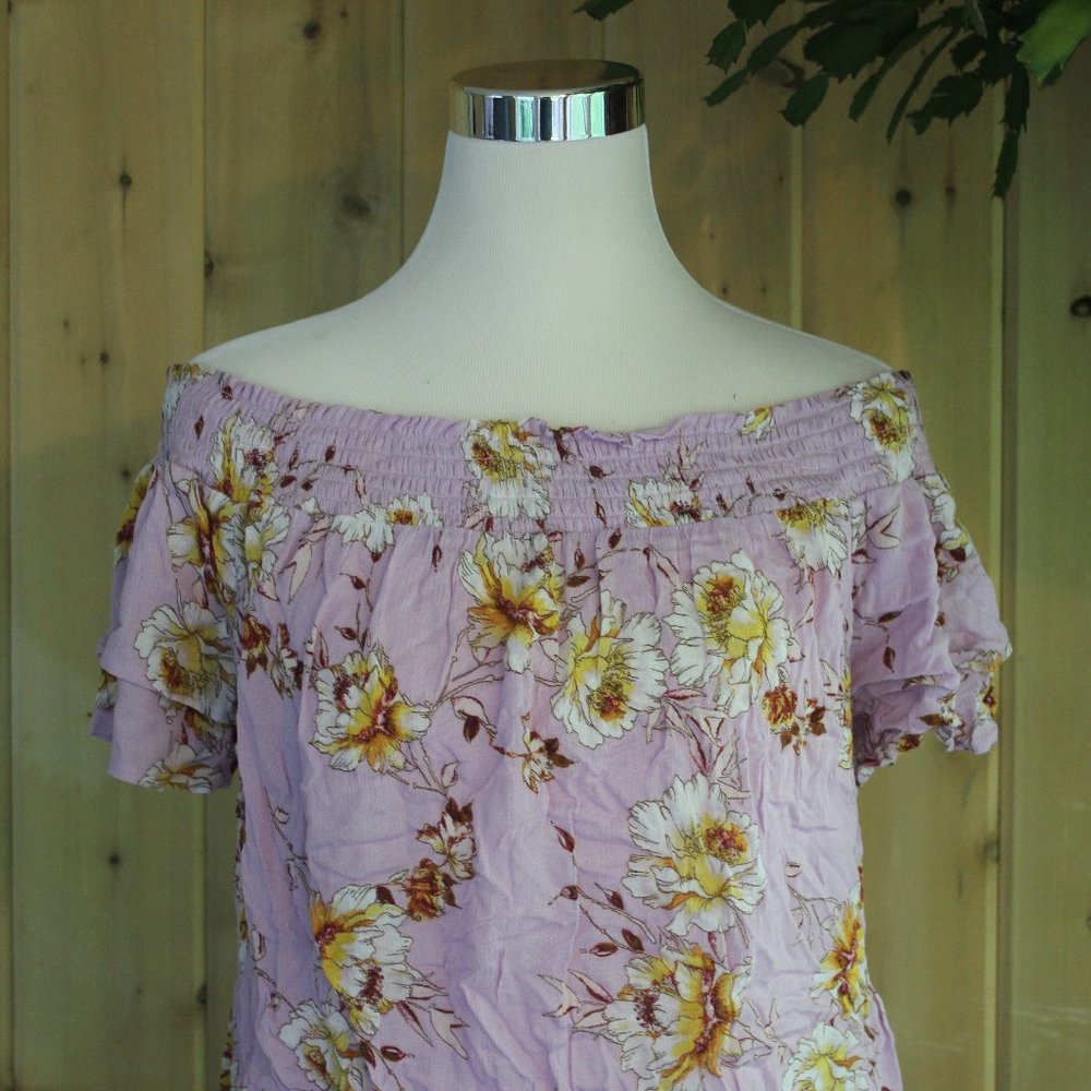 Rewind Off Shoulder Lavender Floral Blouse Med - Picture 2 of 13